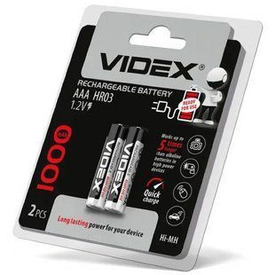 Акумулятор Videx HR03 ААА 1000 mAh Ni-MH 1.2V 2 шт D033698140 фото