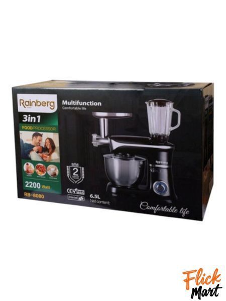 Кухонний комбайн тістоміс м'ясорубка та блендер Rainberg RB-8080 3 в 1 2200W Black D80804003 фото
