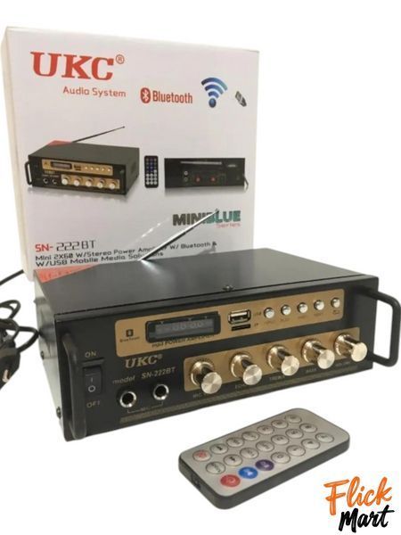 Підсилювач звуку стереопідсилювач інтегральний 2-х канальний 2x6ОW еквалайзер Bluetooth USB FM пульт UKC SN-222 DT2227618 фото