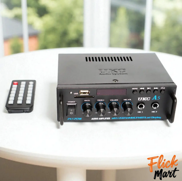 Усилитель звука с караоке и пультом UKC A5 Bluetooth USB/SD/AUX 2x120W  DT10262608 фото