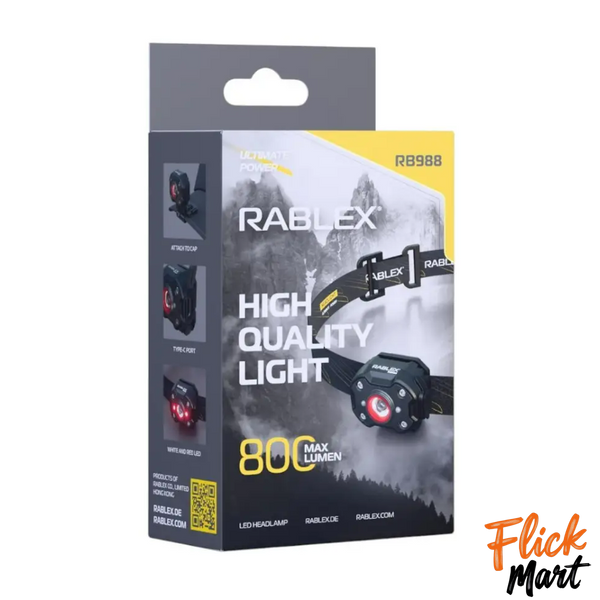 Акумуляторний компактний налобний ліхтар  Rablex RB 988 з червоним світлом та змінними режимами на голову ND988220 фото