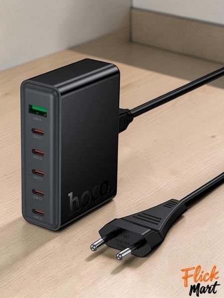 Мережевий зарядний пристрій Hoco C152A 6в1 1хUSB/5хType-C QC/PD 70W швидка зарядка МЗП Адаптер Чорний DD1528449 фото
