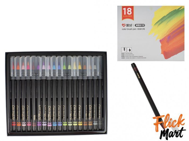 Акварельні маркери на водяній основі Aihao Brush pen у пластиковому контейнері 18 кольорів WB910 color brush pen N91018330 фото