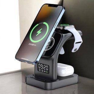 Бездротова зарядна станція 5 в 1 Earldom ET-WC37 15W для iPhone AirPods Apple Watch з підсвіткою MK78261978 фото