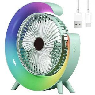 Вентилятор настольный аккумуляторный с регулировкой скорости и RGB подсветкой Happy Home 33278 NT33278230 фото