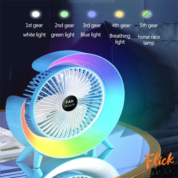 Вентилятор настольный аккумуляторный с регулировкой скорости и RGB подсветкой Happy Home 33278 NT33278230 фото