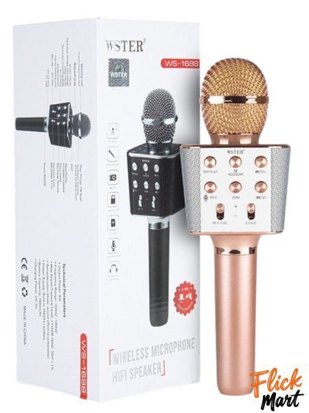 Мікрофон-караоке бездротовий bluetooth WSTER WS-1688 Рожевий WS1688278454 фото