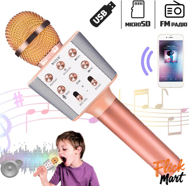 Мікрофон-караоке бездротовий bluetooth WSTER WS-1688 Рожевий WS1688278454 фото