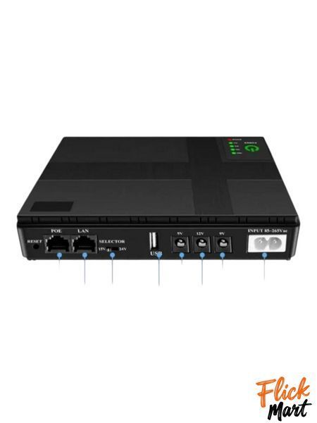 Повербанк джерело безперебійного живлення DC UPS 1018P потужний для WI-Fi роутера камери модему 5V 9V 12V USB 10400 mAh 18W DT104001192 фото