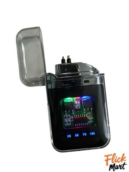 Зажигалка плазменная с двойной дугой с индикатором заряда RGB подсветкой электрическая Lighter D7330 Черная D73302101 фото