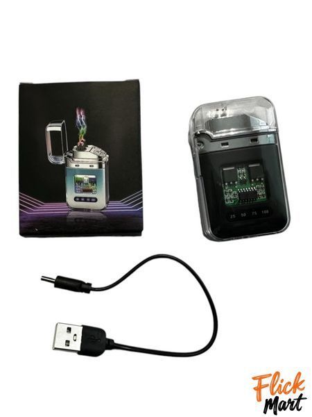 Зажигалка плазменная с двойной дугой с индикатором заряда RGB подсветкой электрическая Lighter D7330 Черная D73302101 фото