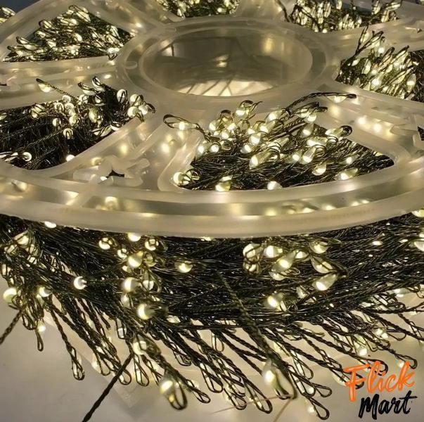 Гирлянда мелкая роса мишура 30м зеленая проволка от сети 900 LED теплый белый с пультом NT900430 фото